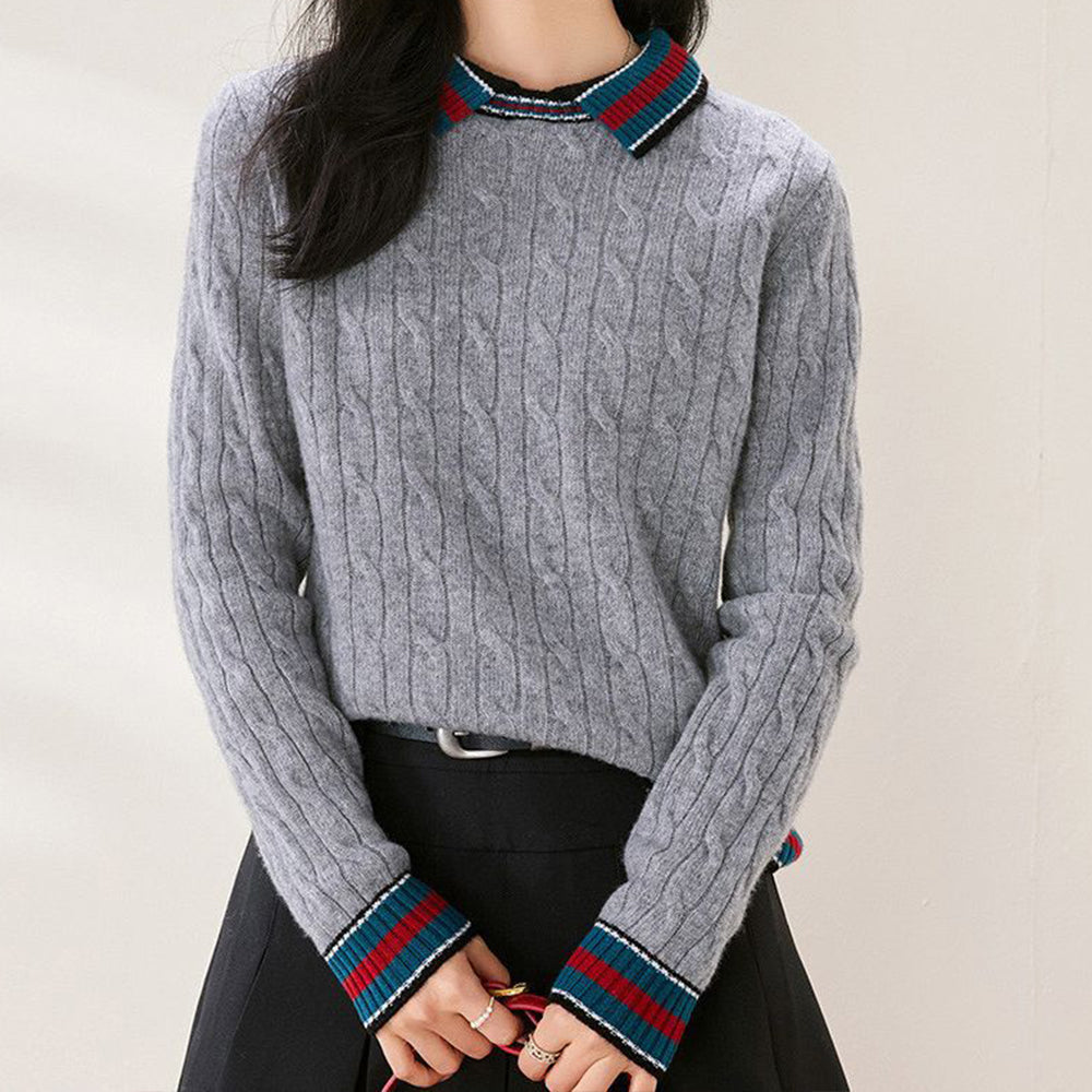 Retro British style cable knit sweater