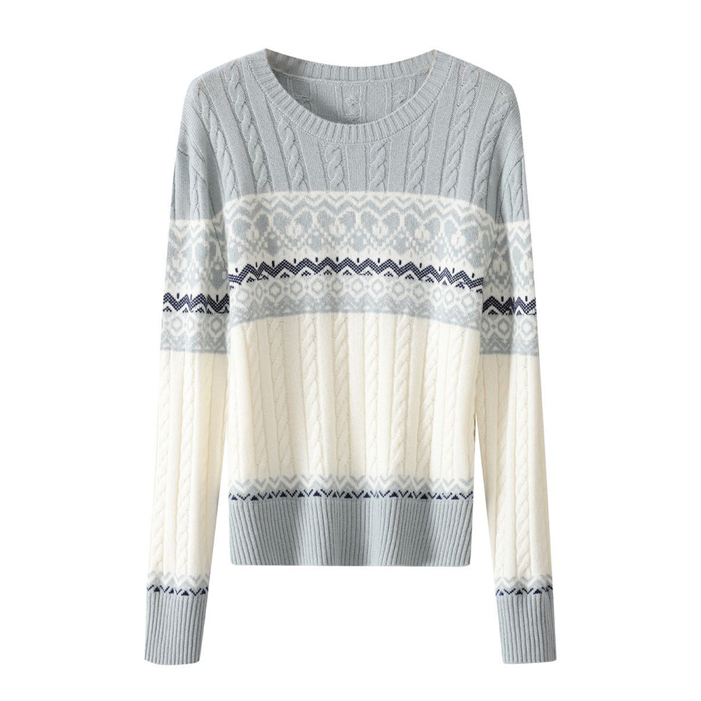 Casual contrasting geometric cable sweater