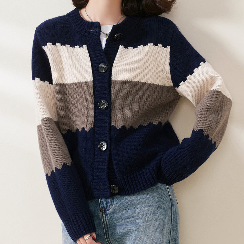 Comfortable and soft color block striped sweater jacket